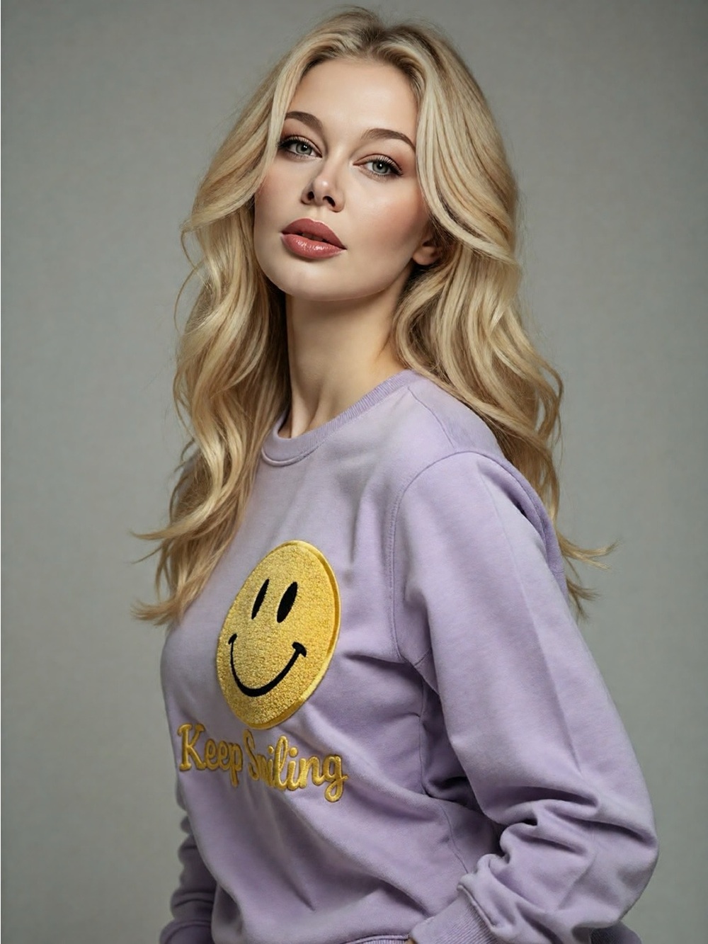 Kids Lavender 'Keep Smiling' Sweatshirt with Gold Smiley Patch